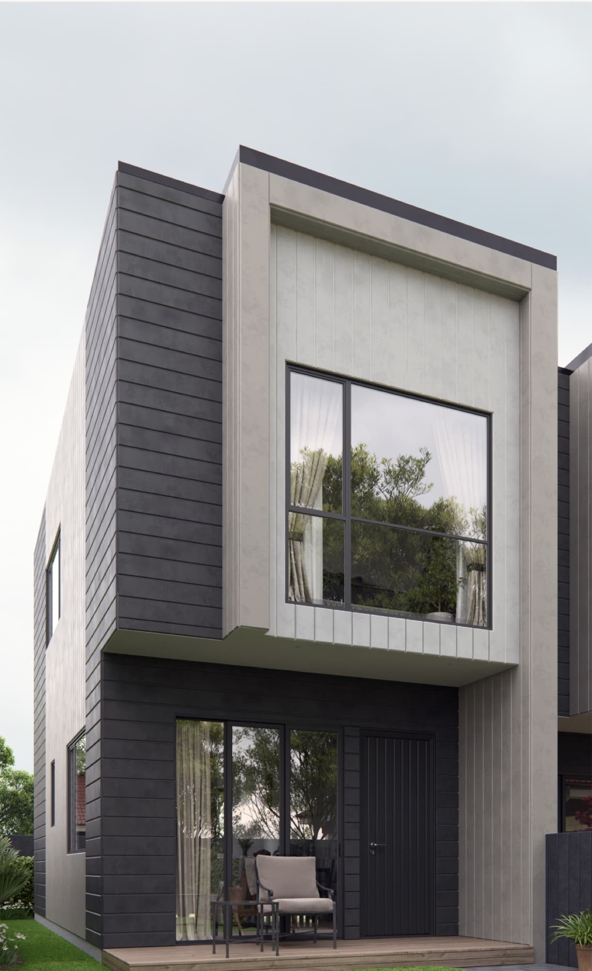 Render of a Brandon Terraces townhouse exterior in dark and light cladding