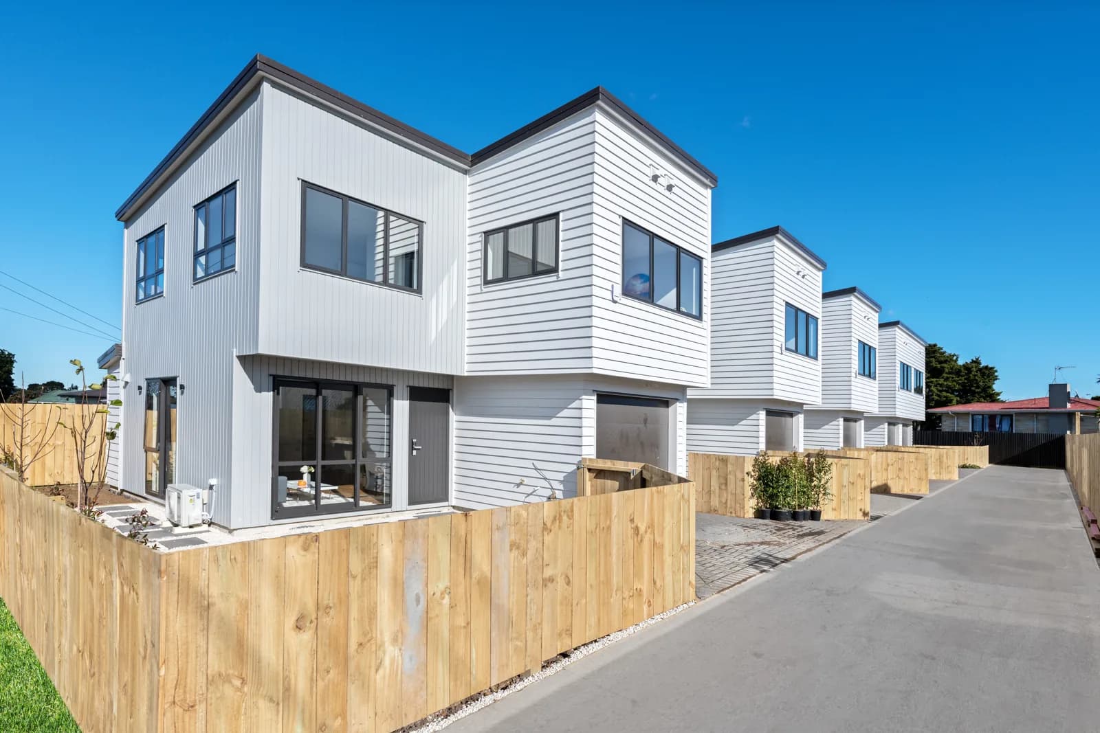 Friedlander Road townhouses in Manurewa, Auckland — exterior view