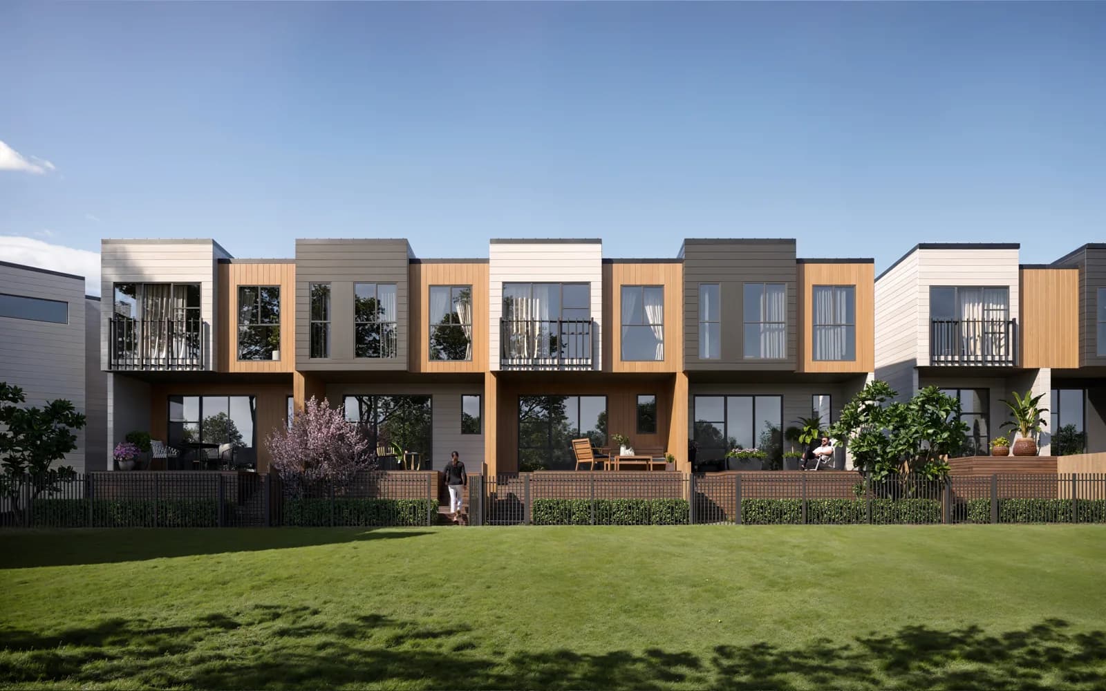 Architectural render of Lowtherhurst Road townhouses in Massey, Auckland — view 2