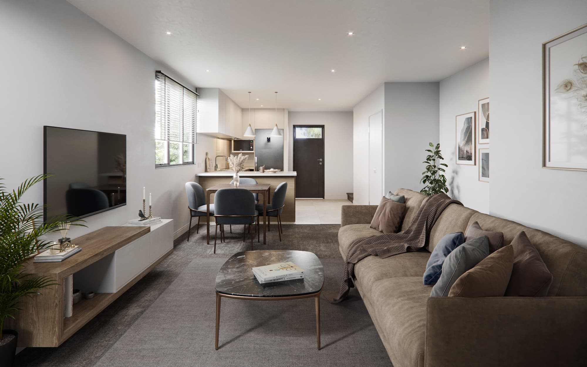 Tudor Residences living room render.