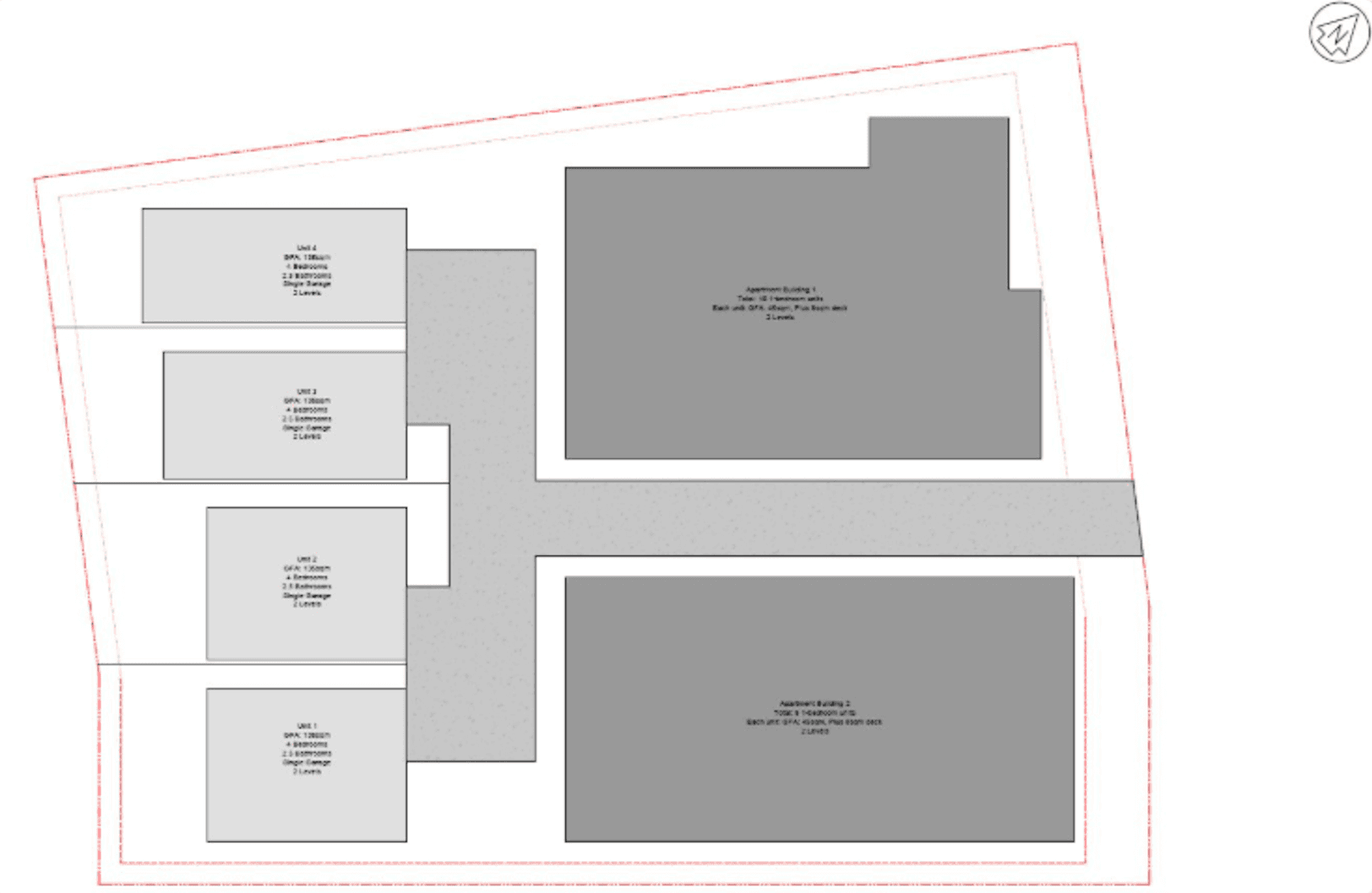 Anonymised concept plan of 18 apartments and four standalone homes on the same Auckland site.