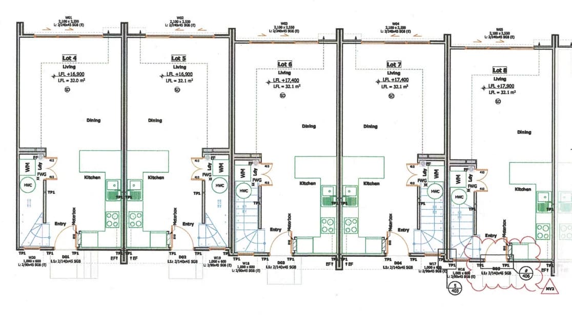 Feasibility floor plan layout for the Tudor Residences townhouses