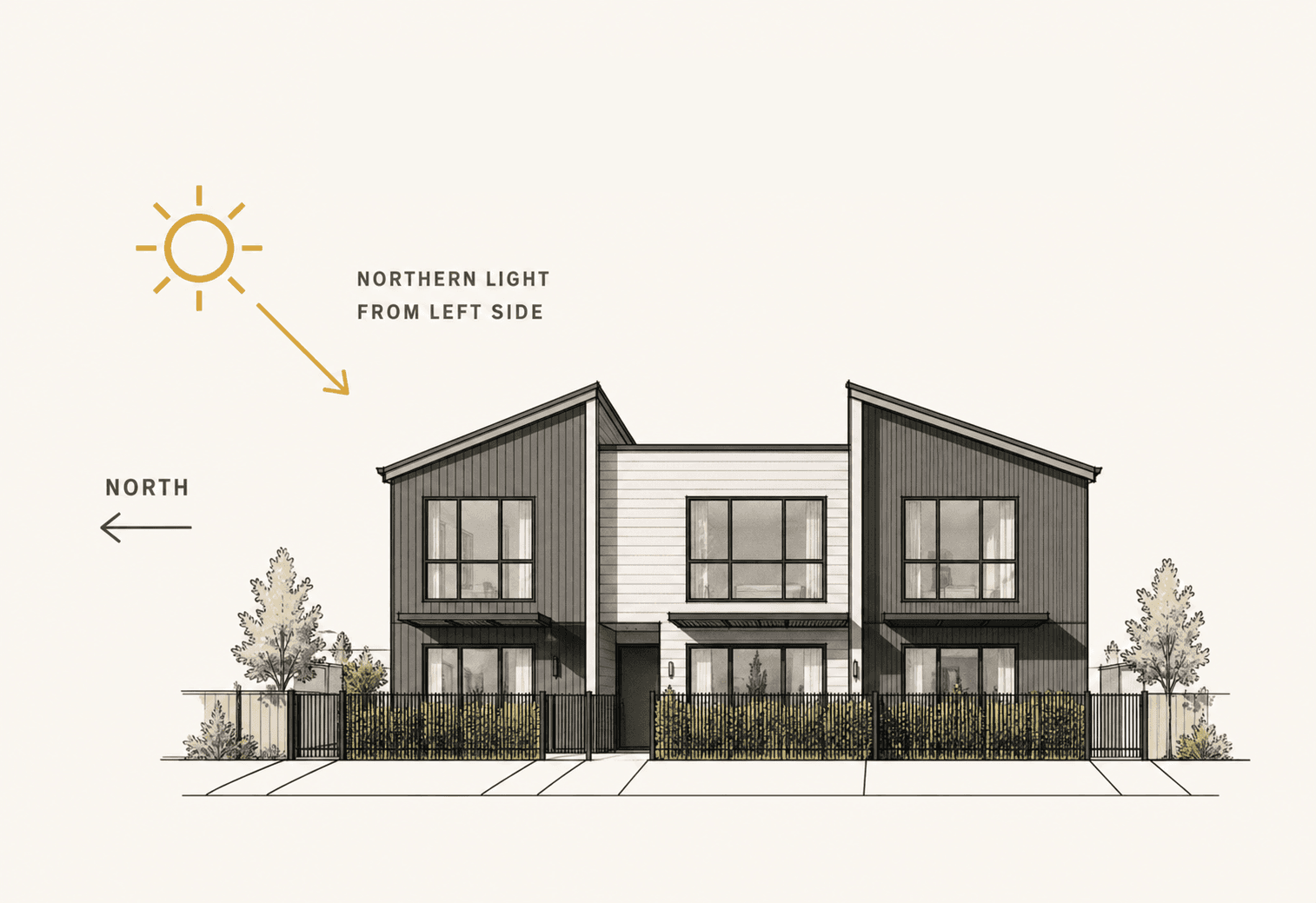 Northern light study diagram for the Tudor Residences townhouses